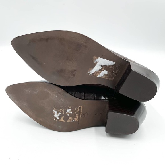 Loeffler Randall Aylin Brown Croc Embossed Boots Ankle Low Block Heel Sz 9 - Picture 8 of 10